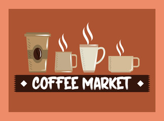 coffee market, disposable cup and ceramic cups hot beverage