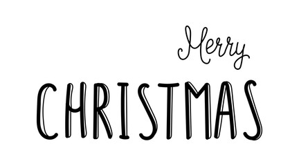Hand drawn lettering Merry Christmas. Xmas calligraphy on white background. Banner, postcard, poster design element. Vector illustration