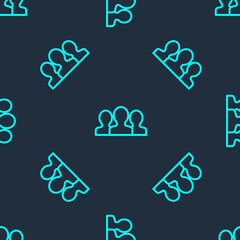 Green line Users group icon isolated seamless pattern on blue background. Group of people icon. Business avatar symbol - users profile icon. Vector.