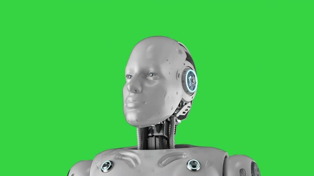 3d rendering female cyborg on green screen background 4k footage