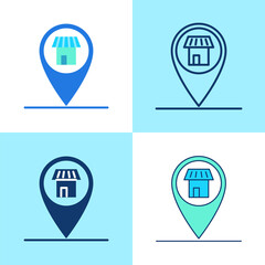 Store location pin icon set in flat and line style