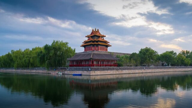 Time lapse 4k Video. Forbidden city in Beijing viewed from Jinshan Park in early morning, peaceful landscape Beijing China.