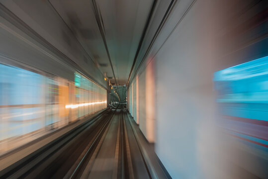Train Arriving at an Underground Station - View through the Windshield - Motion Blur