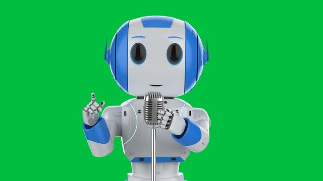 3d rendering robotic public speaker speaking with microphone on green screen background 4k footage