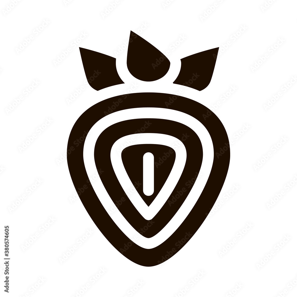 Wall mural Healthy Food Fruit Strawberry Vector Sign Icon . Bio Eco Sweet Berry Strawberry With Seeds Pictogram. Organic Healthcare Vitamin Delicious Nutrition Monochrome Illustration