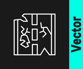 White line Broken road icon isolated on black background. Vector.