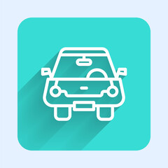 Obraz premium White line Car icon isolated with long shadow. Front view. Green square button. Vector.