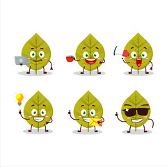 Green leaves cartoon character with various types of business emoticons