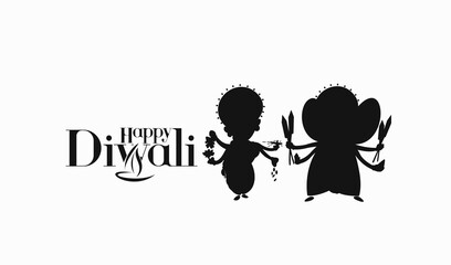 Diwali Hindu festival greeting card, Hand Drawn line art Vector illustration.