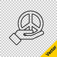 Black line Peace icon isolated on transparent background. Hippie symbol of peace. Vector.