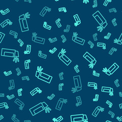 Green line Pepper spray icon isolated seamless pattern on blue background. OC gas. Capsicum self defense aerosol. Vector.