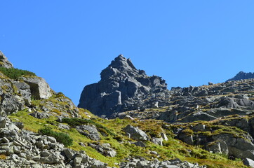 Tatry Wysokie, szczyt Mnich od zachodniej strony, od Doliny za Mnichem, Polska