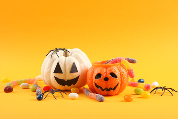 Halloween background with gingerbread and other sweets with place for text