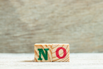 Alphabet letter in word no on wood background