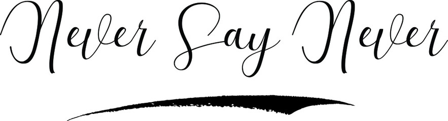 Never Say Never. Cursive Calligraphy Black Color Text On White Background