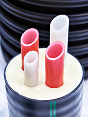Plastic pipes with polyurethane foam insulation for water supply