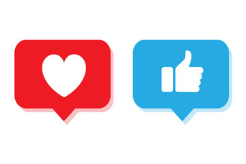 Thumb up and heart icon. Vector like and love icon. Ready like and love button for website and mobile app.