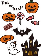 ハロウィン　カラフルなイラストセット