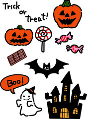 ハロウィン　カラフルなイラストセット