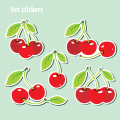 Stickers set red cherry vector for children for kids