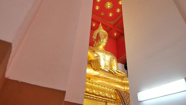 Beautiful Gold buddha, temple in Ayutthaya Historical Park. Wihan Phra Mongkhon Bophit, Ayutthaya province, Thailand.