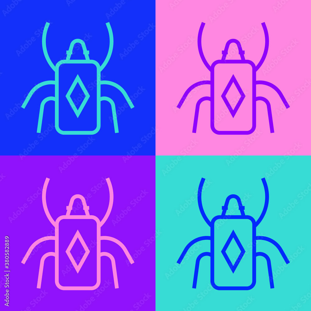 Aufkleber pop art line beetle bug icon isolated on color background. vector.