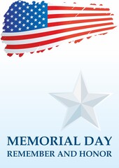 Memorial day, Flag of the United States. Remember and Honor, The American flag, The Stars and Stripes, Bright, colorful vector illustration
