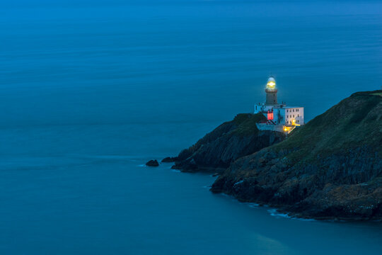 Howth, Ireland - Baily Lighthouse and Dublin Bay at Night