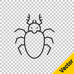 Black line Beetle deer icon isolated on transparent background. Horned beetle. Big insect. Vector.