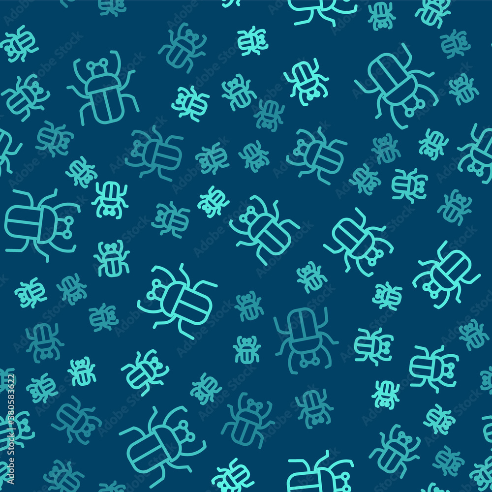 Poster green line stink bug icon isolated seamless pattern on blue background. vector.