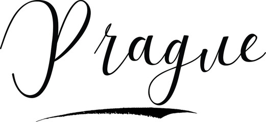 Prague Calligraphy White Color Text On Black Background