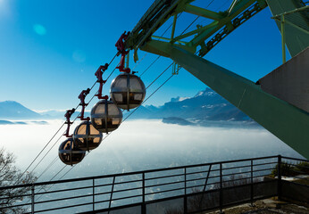 City view from the mountain of Grenoble with cable car, France