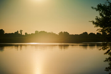 Beautiful sunset landscape over the river