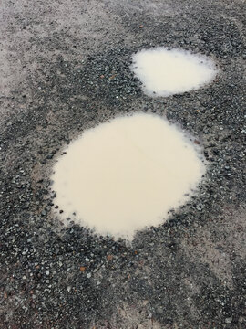 Muddy puddles on dirt road