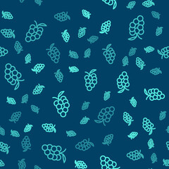 Green line Grape fruit icon isolated seamless pattern on blue background. Vector.