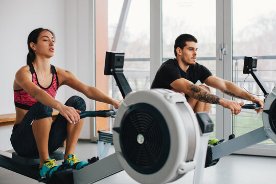 Couple having training in the gym