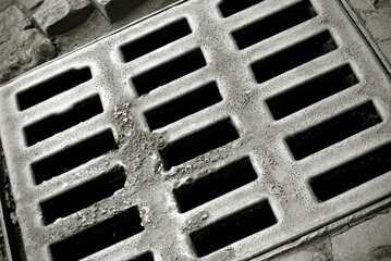 Sewer hatch grid. Drain collector cover. Canalisation collector.