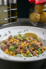 Tuna Salad with corn and lettuce vertical view