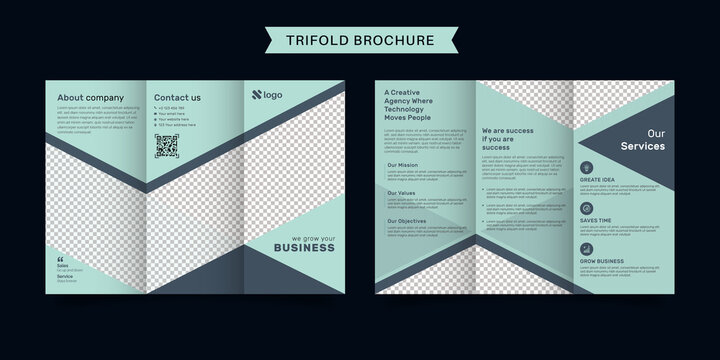 Corporate business trifold brochure template. Modern, Creative and Professional tri fold brochure vector design. Simple and minimalist promotion layout with blue color.
