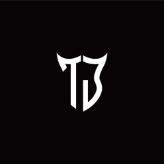 Initial T J letter with unique shield style logo template vector