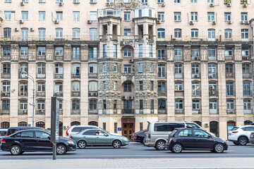 Car traffic during rush hour on Kutuzovsky Prospekt