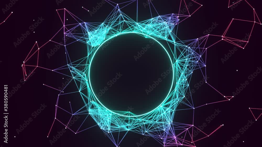 Poster circular plexus structure revolving and flying outward. science or technology background. 3d render.