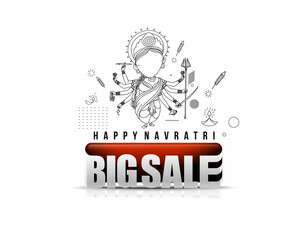 Happy Durga Puja festival with Hindi text of happy navratri India holiday background, Big Sale Poster Banner Vector illustration.