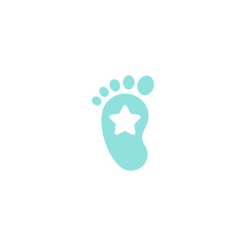 Blue kids or baby feet with star. Foot steps. New born, pregnant or coming soon child footprints.