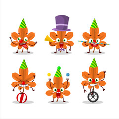 Cartoon character of orange dried leaves with various circus shows