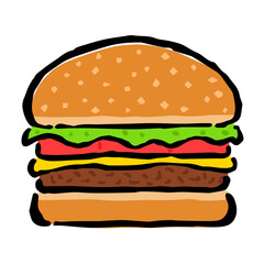 Illustration of Hamburger: Illustration like woodblock print
