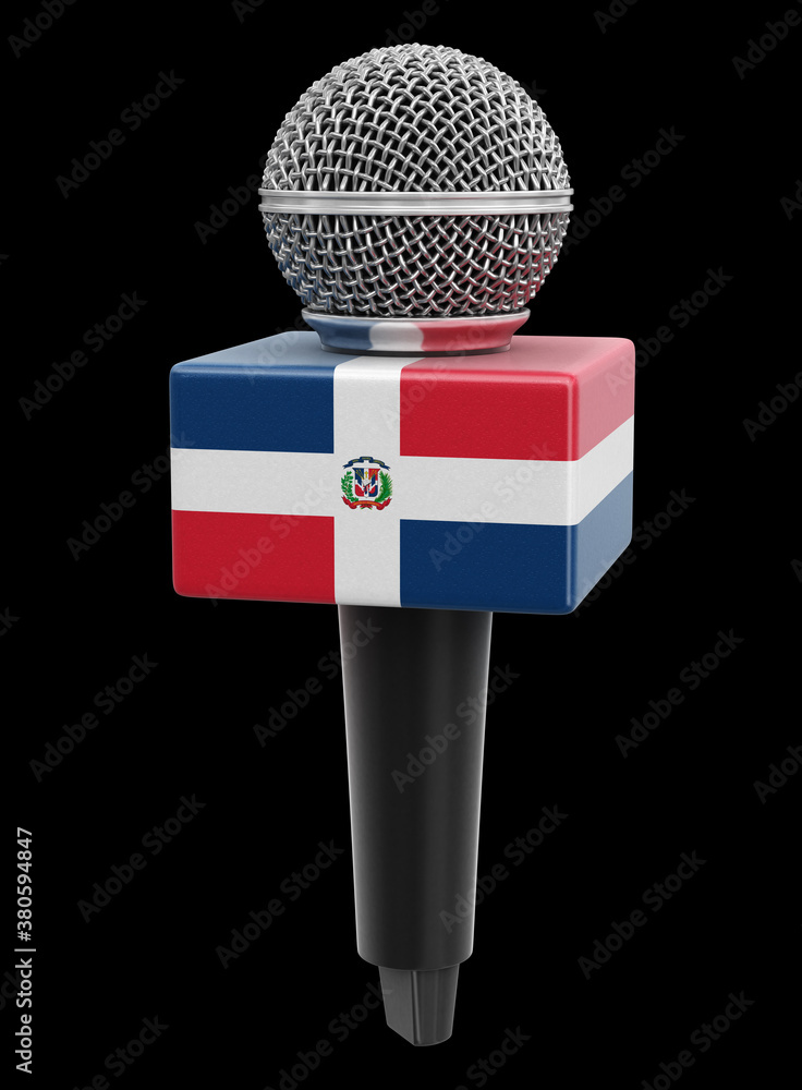 Poster microphone and dominica flag. image with clipping path