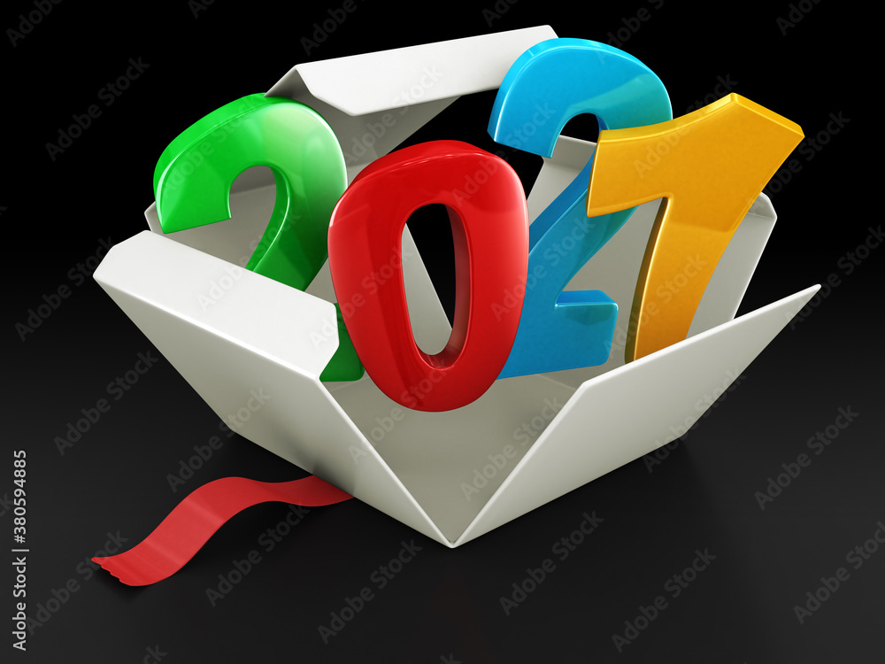 Poster open package with 2021. image with clipping path