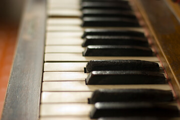 Keyboard of antique wooden organ