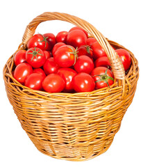 Tomatoes in a basket on a white background